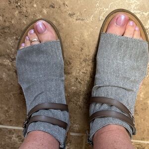 Blowfish Gray Sandals with Brown Straps